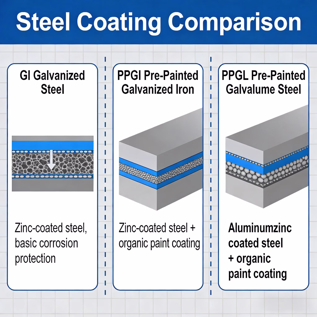 PPGI vs GI vs PPGL Steel Coil